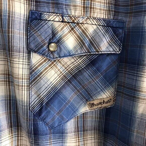 Wrangler Wrancher Mens Size 3X Blue Plaid Pearl Snap Shirt Cowboy Farmer Classic - Picture 6 of 16